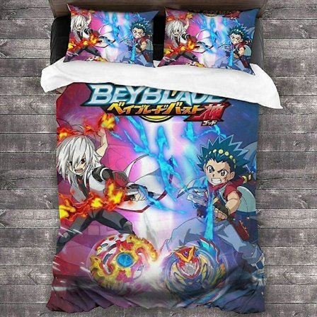 v345 Sengelinned Beyblade Burst sengetøj sæt dynebetræk pudebetræk børn quilt dynebetræk 3-delt sengetøjssæt (1 dynebetræk + 2 pudebetræk)