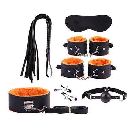 Sexet Læder BDSM Sæt Plys Sex Bondage Sæt Håndjern Sex Legetøj Pisk Knebel Brystvorte Klemmer Sex Legetøj til Par Eksotisk Tilbehør