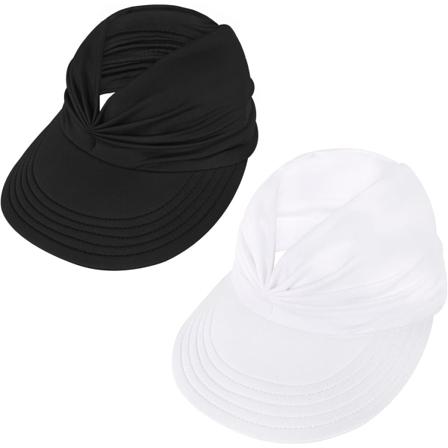 Solhatte til kvinder UV-beskyttelse Solskygge Bredskygget Sommerhatte med hestehale Black White