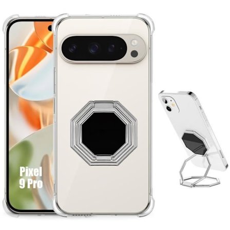 Fodral till Google Pixel 9 Pro, Ultra Slim Silikon Stötsäkert med Multi-Angle Rotation Stand Silver