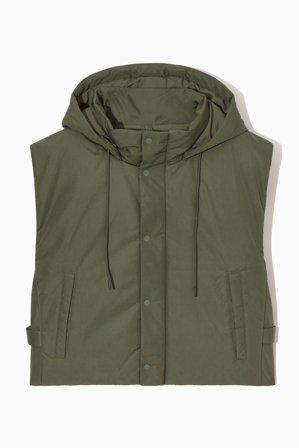 COS Men's Buckled Side Padded Hooded Gilet in Green
