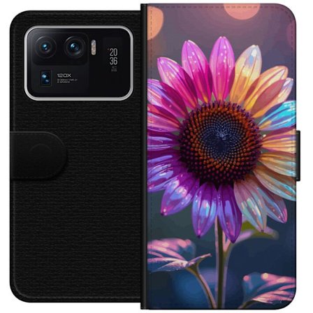 Kompatibelt Lommeboketui til Xiaomi Mi 11 Ultra Irideserende blomst med glitrende kronblad i rosa lilla og gull mot myk bokeh bakgrunn