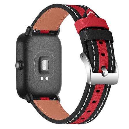 Amazfit GTR 42mm / Bip S klockarmband i färgglatt koskinn - Svart / Röd