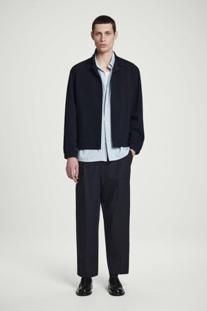 COS Men's Collared Interlock Cotton-Jersey Jacket in Navy