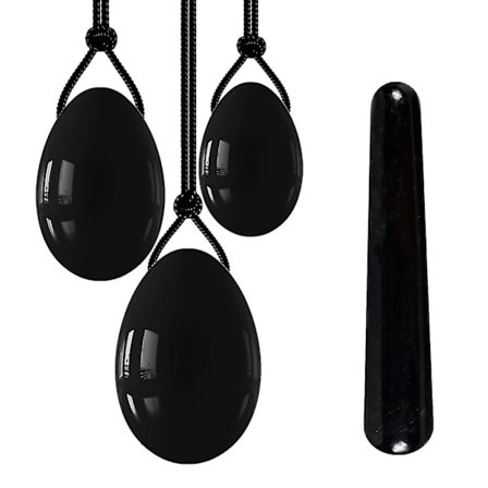 Obsidian Yoni Egg og Yoni Wand Sett Naturlig Stein Kjærlighets Egg Borret og Uborret Egg for Kegel Øvelser Kvinnelig Hygiene Produkt