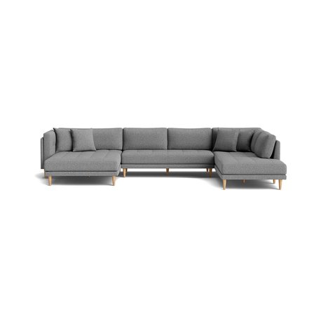 Cali U-sofa, venstrevendt - Hygge Lysegrå - 374x220x76cm - Dobbelt Chaiselong, 4 Pyntepuder & Bøgetræsben - Perfekt Familiemodel