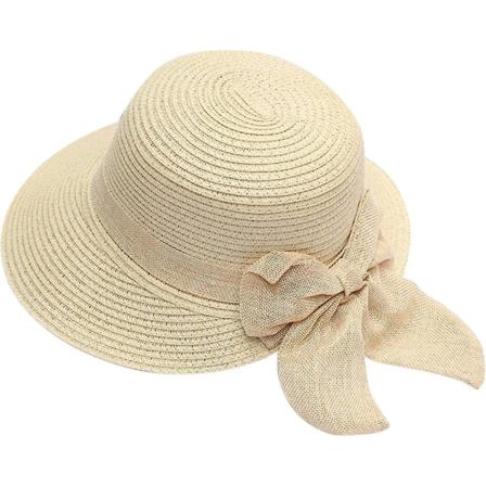 Sommerhatter for kvinner Bred Bongrace Kvinnelig Halmstrandhatt Liten Jente Solhette Foldbar Damehatter Solhatt med Stropp Beige