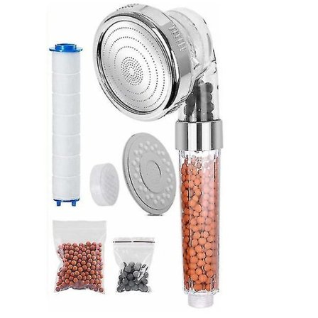 Duschhuvud, jonisk handdusch, vattenbesparande duschhuvud med tryckökning för mer vattentryck med 3 filter, 3 filter och 1 utbyte