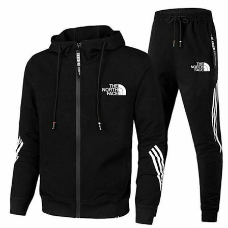 The North Face Herr Hoodie Sweatshirt Jogger Byxor Träningsoverall 2PCS/Set Sportkläder Svart Black S Black S