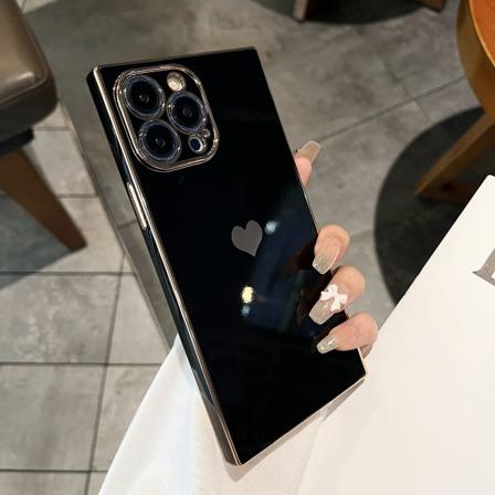 Firkantet hjertemønster forstærkede hjørner belagt kant telefoncover til iPhone 14 Pro Max 6,7 tommer fuld kameralinsebeskyttelse stødsikker kofanger 