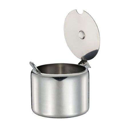 Sukkerkrukke i rustfritt stål med skje - Multifunksjonell beholder for krydderlagring med håndtak