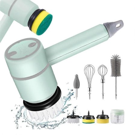 Elektrisk Spin Skrubber, Elektrisk Rengjøringsbørste, Oppladbar Elektrisk Skrubber med 8 Erstatningsbørster, 3 Justerbare Hvit