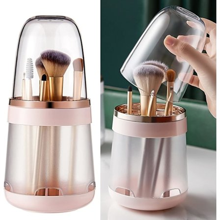 Makeupborsteorganisatör med skyddande lock - Avtagbar rosa kosmetika