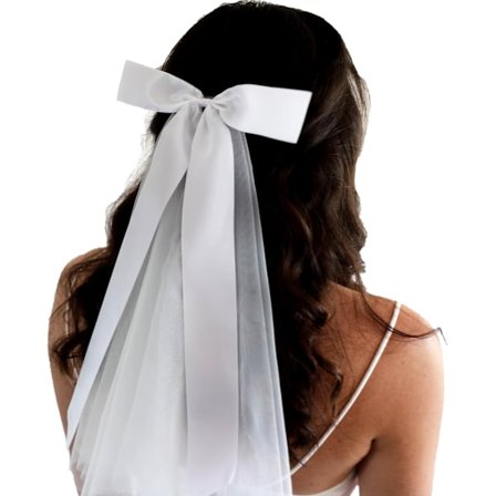 Elegant brudeslør, 40 cm tyl bryllupsslør med hvid sløjfe, justerbar hårklemme til polterabender og bryllupper, kvinder en