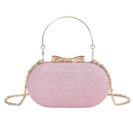 Soikea Glitter PU-nahkainen iltalaukku käsilaukku yläkahvalla ja crossbody-ketjulla hääjuhliin pieni pyöreä käsilaukku Pinkki