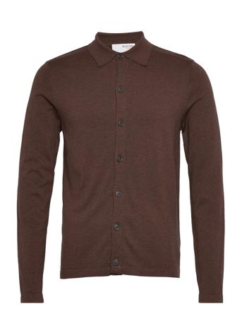 Slhberg Ls Knit Polo Cardigan B Strikket Trøje Cardigan Brun Selected Homme