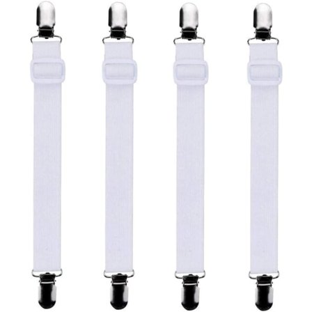4 stk (60cm til 200cm) Lakentrekker Justerbar Laken, Strammer, Passer til alle senger og madrasser, Hvit