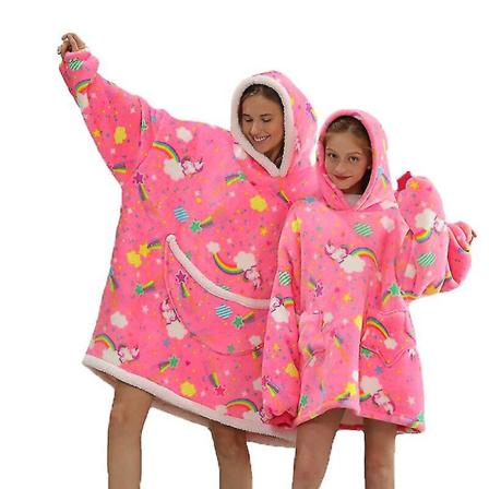 Vinter Sherpa Teppe Pluss Fleece Familie Matchende Hettemerker Jentegenser Avocado Hjemmetøy Pink unicorn KidSize