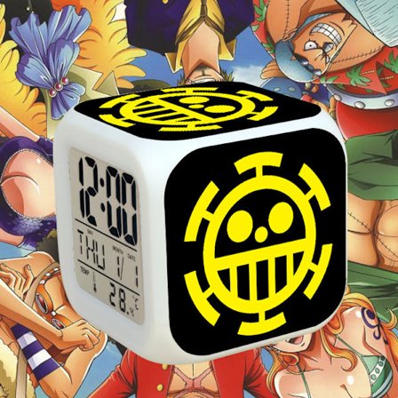 Anime vækkeur One Piece LED firkantet ur Digitalt vækkeur med tid, temperatur, alarm, dato