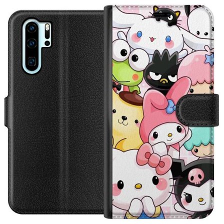 Yhteensopiva Lompakkokotelo Huawei P30 Pro Tiheä kuvio suloisia hahmoja, joilla on suuret silmät eri väreissä ja ilmeissä LABUBU-tekstillä