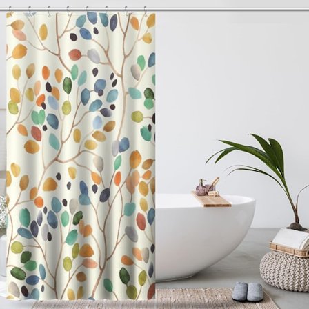 Blomstret bruseforhæng til badeværelse, farverige blade, gardin, badeværelsesindretning, bruseforhængssæt med gardinkroge - 120 cm x 180 cm