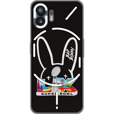 Kompatibel Mobilcover til Nothing Phone (2) Bad Bunny portræt med åben skjorte, tatoveringer og krøllet hår i stilfuld modefotografering