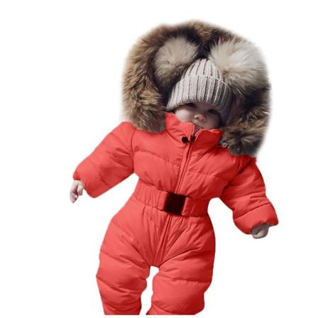 Unisex-vauvan hupullinen haalari 0-24 kuukauden ikäisille pojille ja tytöille, haalarihaalari turkiskauluksella (65 cm)