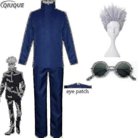 2023 - Anime Jujutsu Kaisen Gojo Satoru Cosplay Kostym Toppar Byxor Ögonlapp Halloween Fest Herr Uniform Peruker - Blå Paket 6 Blue Package 6 XXXL