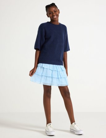 Lindex Skirt Flounces And Smock Chiff - Blue - 128