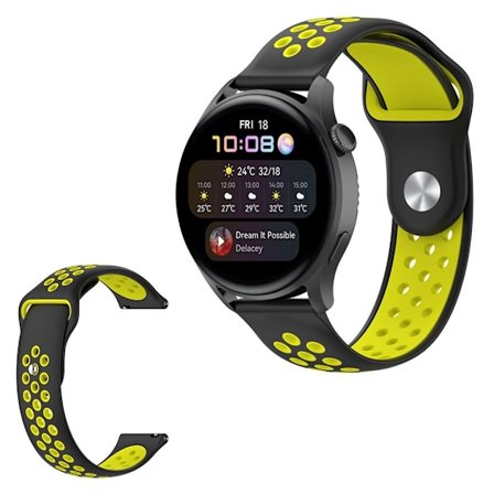 22mm Universal kaksivärinen silikoni ranneke - Musta / Keltainen