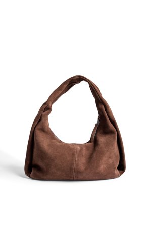 Premium Selection - Håndveske i semsket skinn med brettedetaljer - Vesker - Brun - One Size