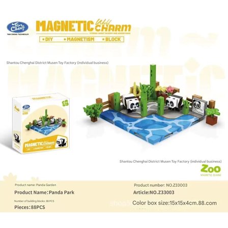 Minecraft magnetisk kube byggekloss modell leketøy adventsgaveutstyr Panda Park - Z33003 - 88 deler