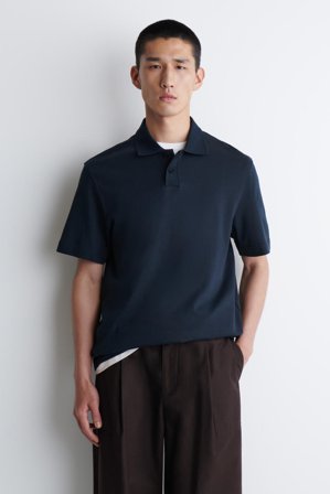 COS Men's Interlock Cotton Polo Shirt in Navy