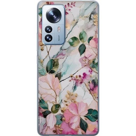 Kompatibel Mobilcover til Xiaomi 12 Pro Abstrakt marmormønster med blomster, blade og gyldne detaljer i bløde pastelfarver