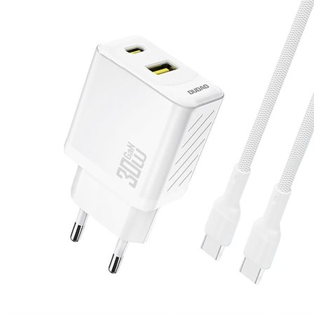 Dudao GaN vegglader PD 30W med USB og USB-C + USB-C-kabel - hvit