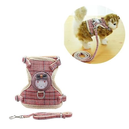 Justerbar polstret hunde- og katteseler i nylon, vestsele med net, snor, halsbånd, tøj, vest, killing, træksnor rød