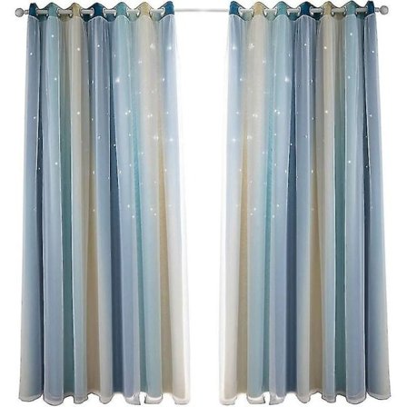 Mörkläggningsgardin för sovrum, Ljudisolerande gardin, Värmeisolerad, Mönstrade mörkläggningsgardiner (134 x 160 cm (53 "b X 63 "h), Blå)—max