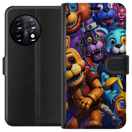 Kompatibelt Plånboksfodral till OnePlus OnePlus 11 Färgstarka animatroniska figurer inspirerade av Five Nights at Freddy’s, intensiv blick, neonlj