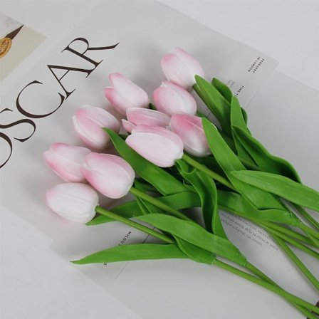 10-hodet hjemmedekor mini tulipan ekte touch tulipan kunstige blomsterbuketter (farge: lys rosa, størrelse: 35 cm)
