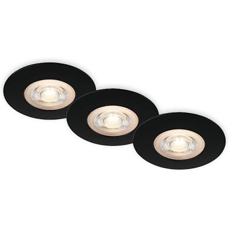 Set med 3 LED infällda taklampor, infällda spotlights för badrum, IP65 infällda spotlights för badrum, matt svart, 90x25 mm (DxH)