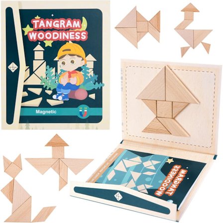 Puinen magneettinen Tangram-palapeli, matkapeli, opetuslelu yli 3-vuotiaille lapsille, muotojen ja värien oppiminen, luovuutta kehittävä lahja