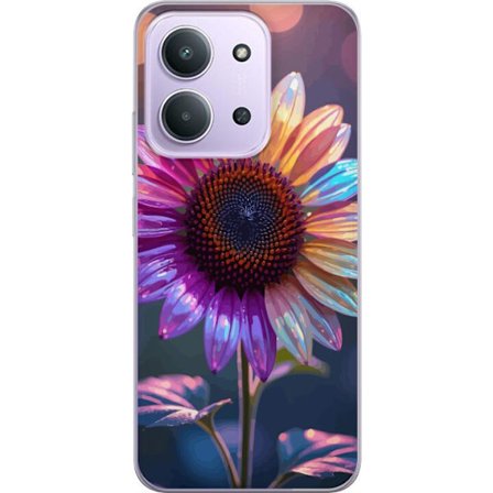 Kompatibelt Mobildeksel til Xiaomi Redmi 15C Irideserende blomst med glitrende kronblad i rosa lilla og gull mot myk bokeh bakgrunn