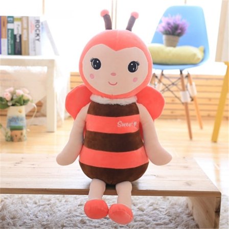 Smilende ansikt og rosa vinger Honningbie plysj myk leketøy pute Veldig søt gave til barns bursdag eller festgavevalg 12 tommer (rosa)