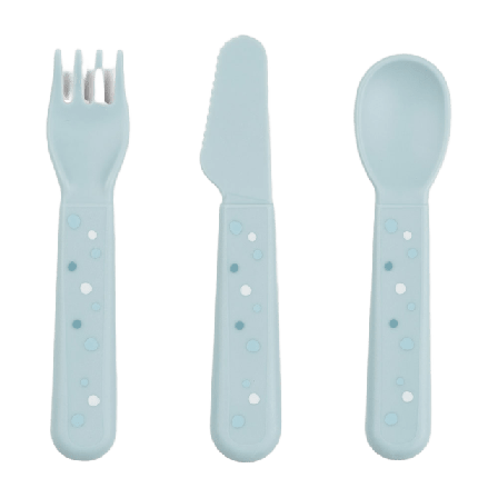 Done by Deer Foodie cutlery set Happy dots Blue Mata & äta Blå H: 12 cm