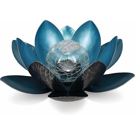 Dww-Blå Sol Lotus Blomsterlampe - Varm Hvid - Lys LED Blomst Genopladelig Ved Solenergi - Økologisk Dekoration Dam Have