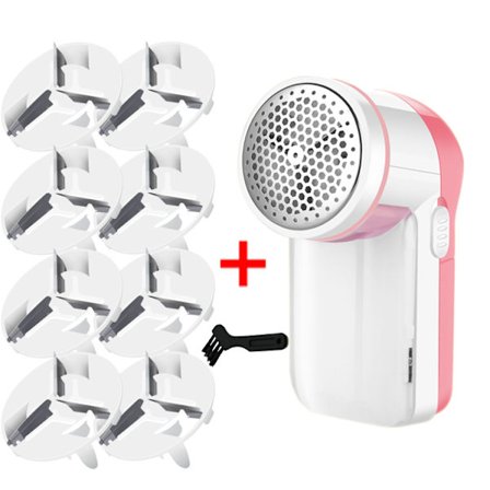 Genopladelig fnugfjerner - med 8 ekstra blade (pink/hvid)