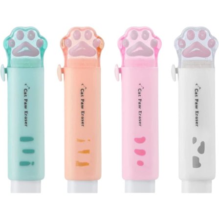 4 Färgglada Katt Suddgummi Infällbara Suddgummin Söta Katt Tass Suddgummin Kawaii Färg Slumpmässig