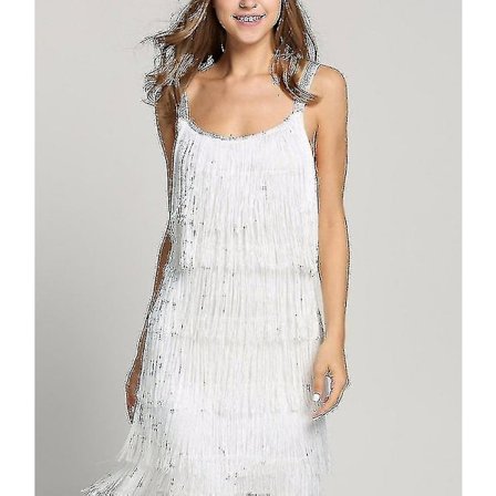 Upea Gatsby 1920-luvun helmikirjailtu Charleston-mekko naisille, Vintage-hapsuhelmainen mekko, valkoinen, koko S