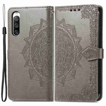 Mandala läder Sony Xperia 10 IV fodral - Silver/Grå