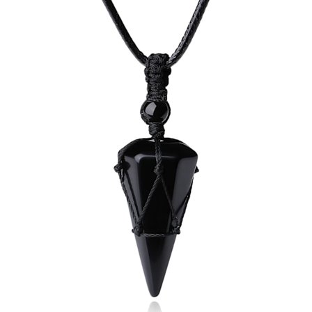 Helende krystalsten spids halskæde justerbar sort reb naturlige ædelsten vedhæng halskæder smykker til mænd kvinder